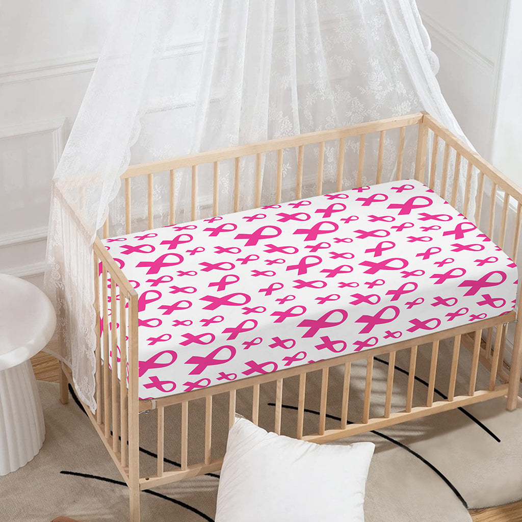 Little Breast Cancer Ribbon Print Baby Crib Sheet