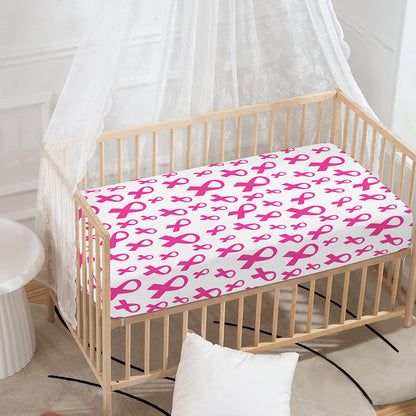 Little Breast Cancer Ribbon Print Baby Crib Sheet