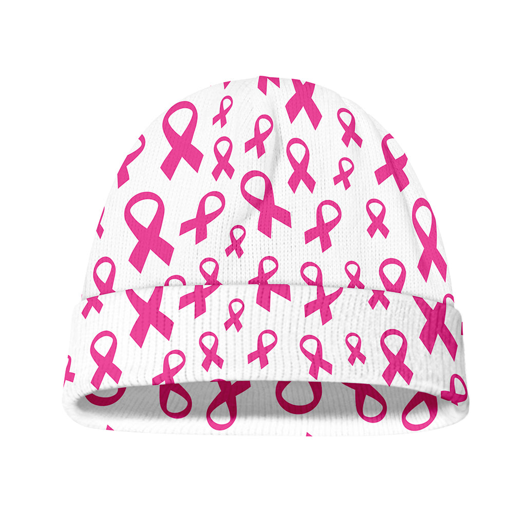 Little Breast Cancer Ribbon Print Beanie