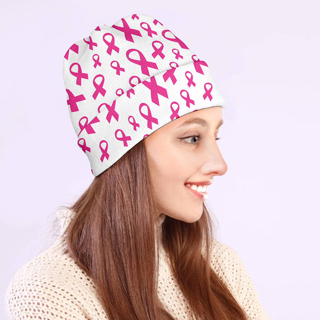 Little Breast Cancer Ribbon Print Beanie