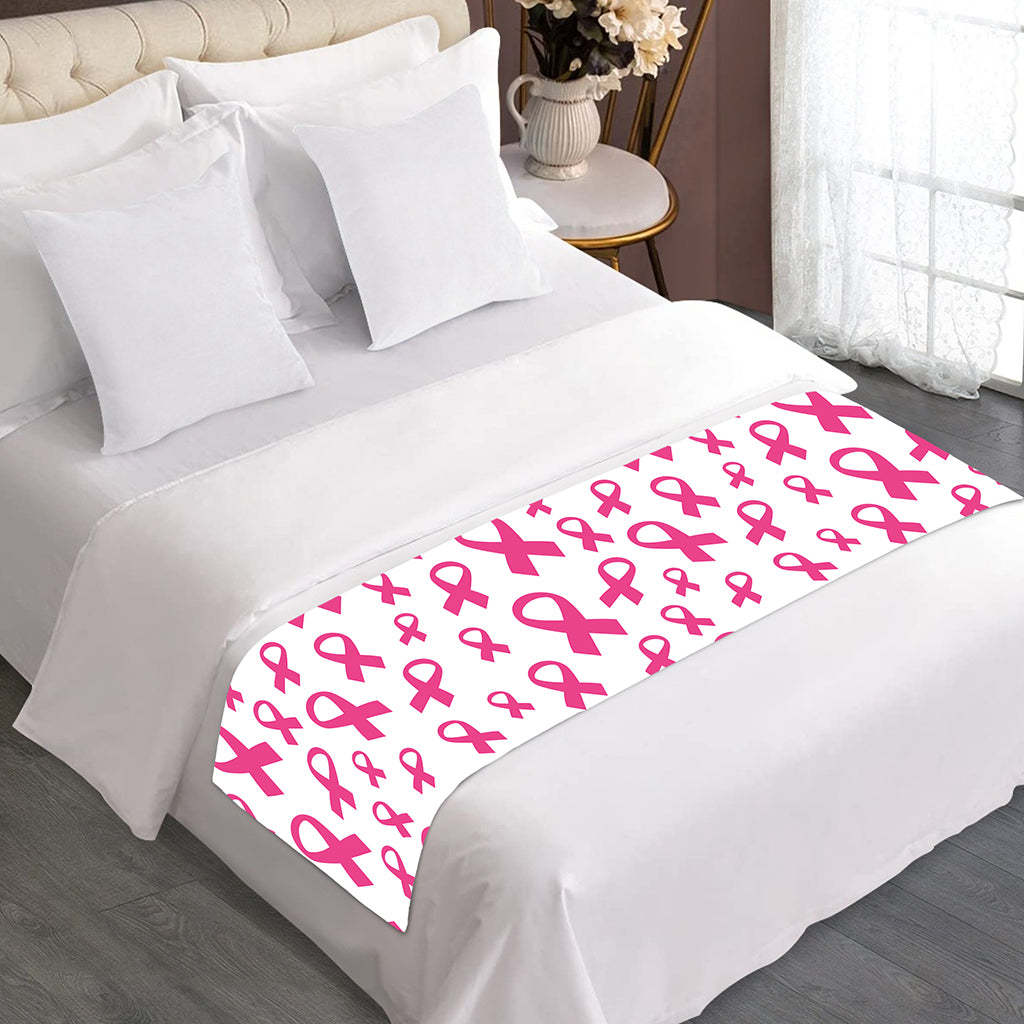 Little Breast Cancer Ribbon Print Bed Runner