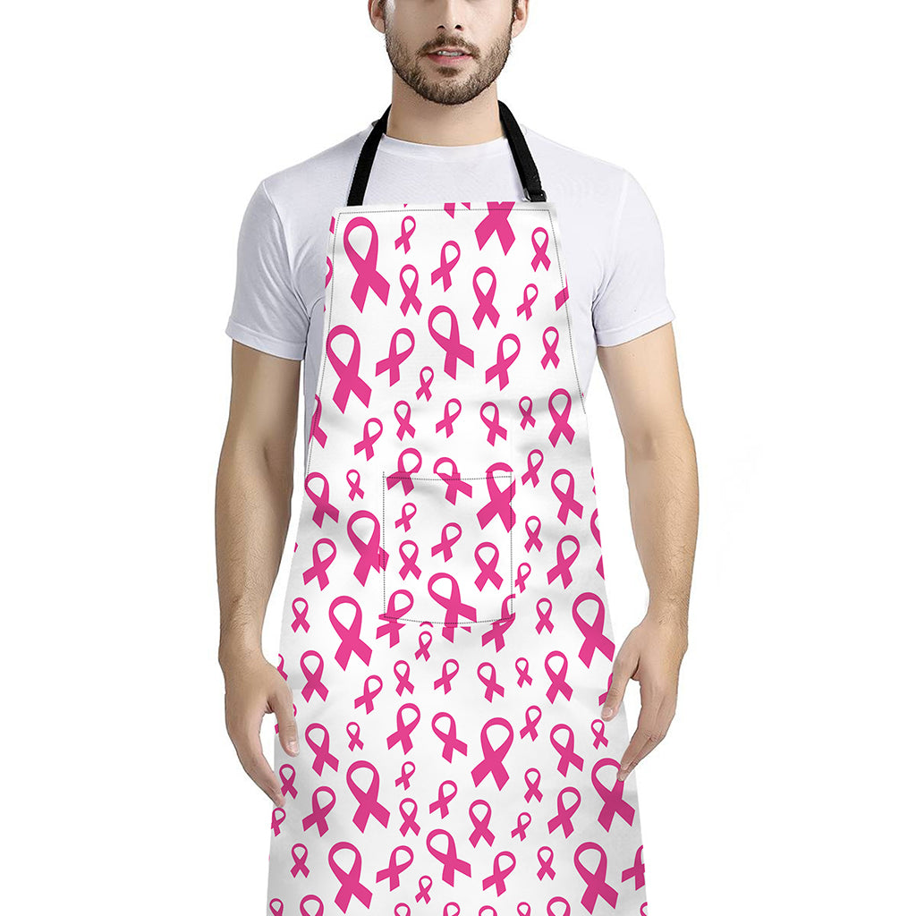 Little Breast Cancer Ribbon Print Bib Apron With Pocket