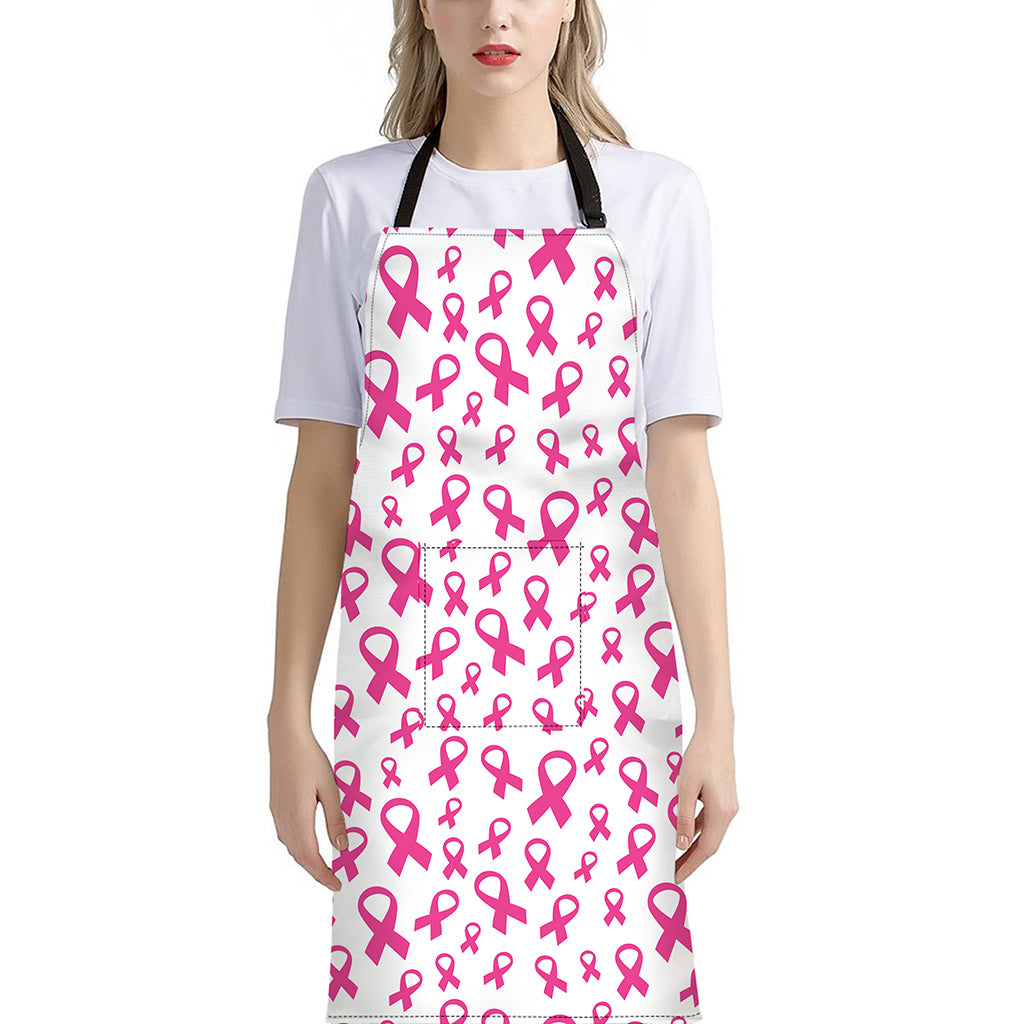 Little Breast Cancer Ribbon Print Bib Apron With Pocket