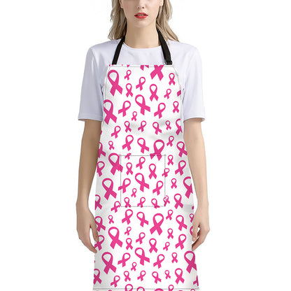 Little Breast Cancer Ribbon Print Bib Apron With Pocket