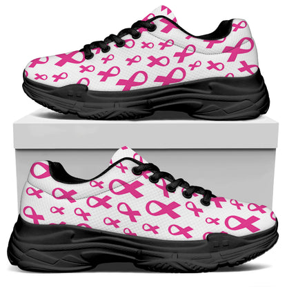 Little Breast Cancer Ribbon Print Black Chunky Shoes
