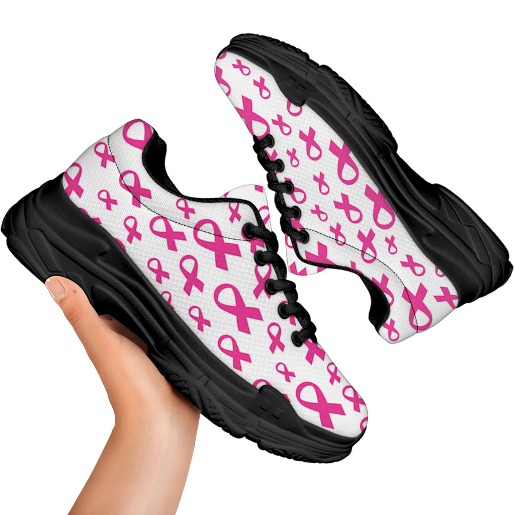 Little Breast Cancer Ribbon Print Black Chunky Shoes