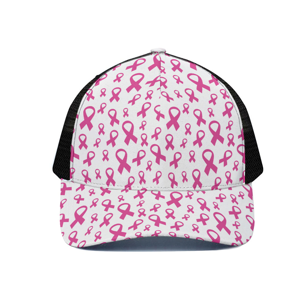 Little Breast Cancer Ribbon Print Black Mesh Trucker Cap