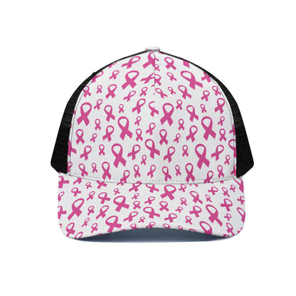 Little Breast Cancer Ribbon Print Black Mesh Trucker Cap