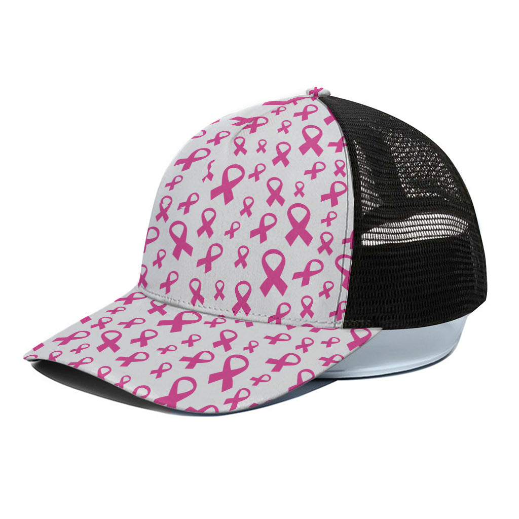 Little Breast Cancer Ribbon Print Black Mesh Trucker Cap