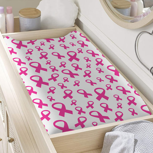 Little Breast Cancer Ribbon Print Changing Pad Cover