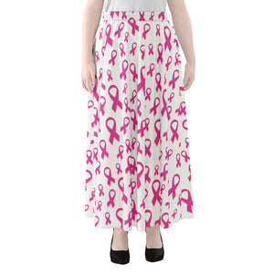 Little Breast Cancer Ribbon Print Chiffon Maxi Skirt