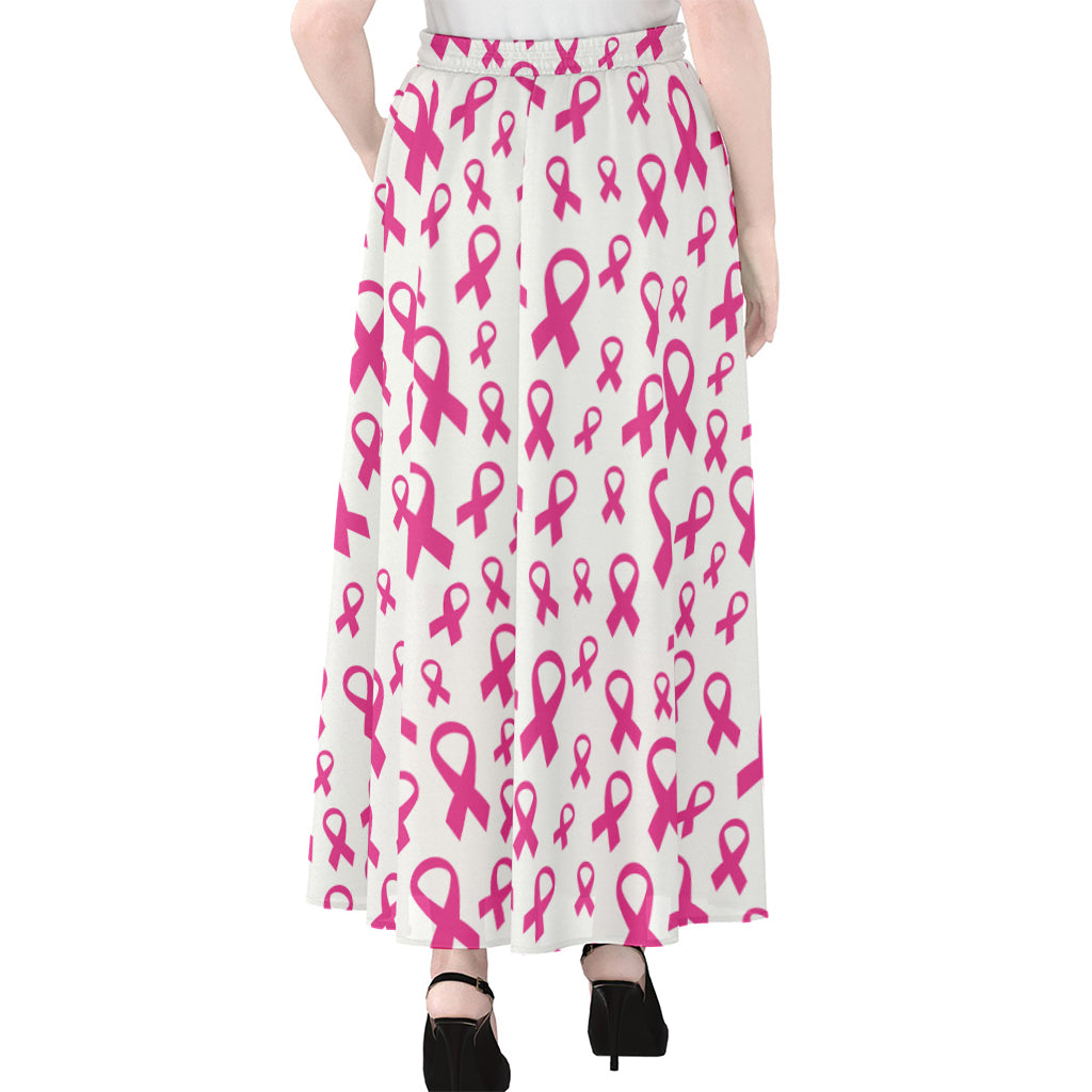 Little Breast Cancer Ribbon Print Chiffon Maxi Skirt