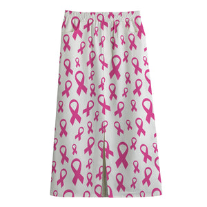 Little Breast Cancer Ribbon Print Cotton Front Slit Maxi Skirt