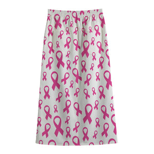 Little Breast Cancer Ribbon Print Cotton Front Slit Maxi Skirt