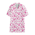 Little Breast Cancer Ribbon Print Cotton Hawaiian Shirt