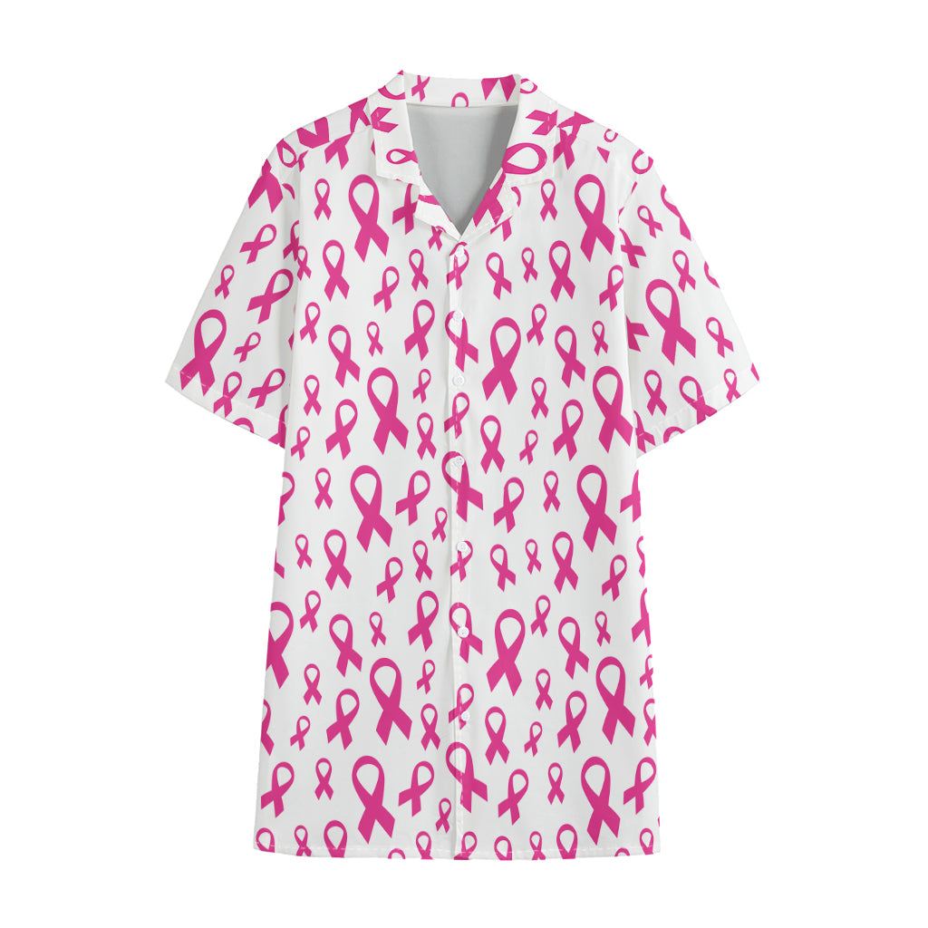 Little Breast Cancer Ribbon Print Cotton Hawaiian Shirt