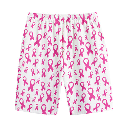 Little Breast Cancer Ribbon Print Cotton Shorts