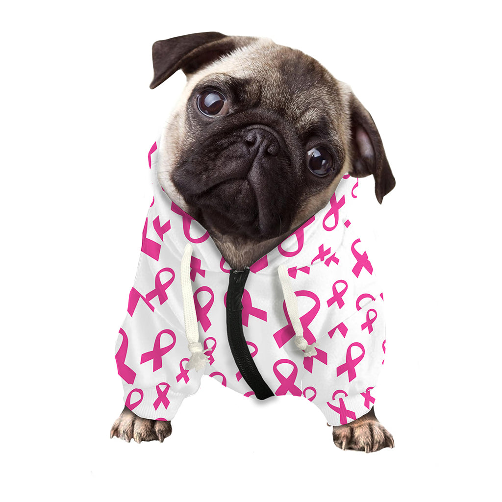 Little Breast Cancer Ribbon Print Dog Zip Up Hoodie