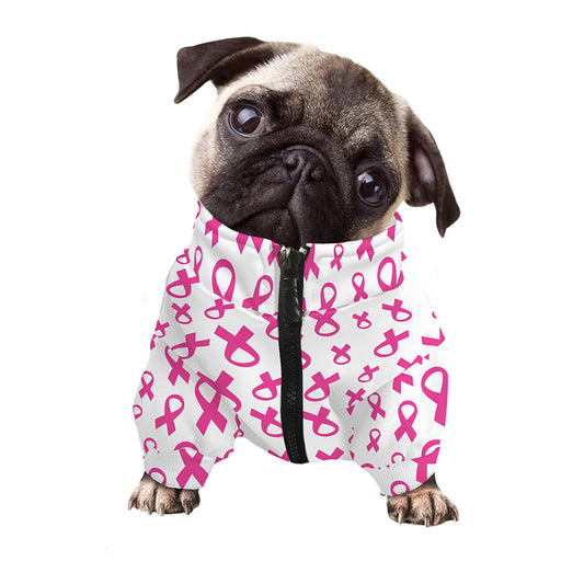 Little Breast Cancer Ribbon Print Dog Zip Up Jacket