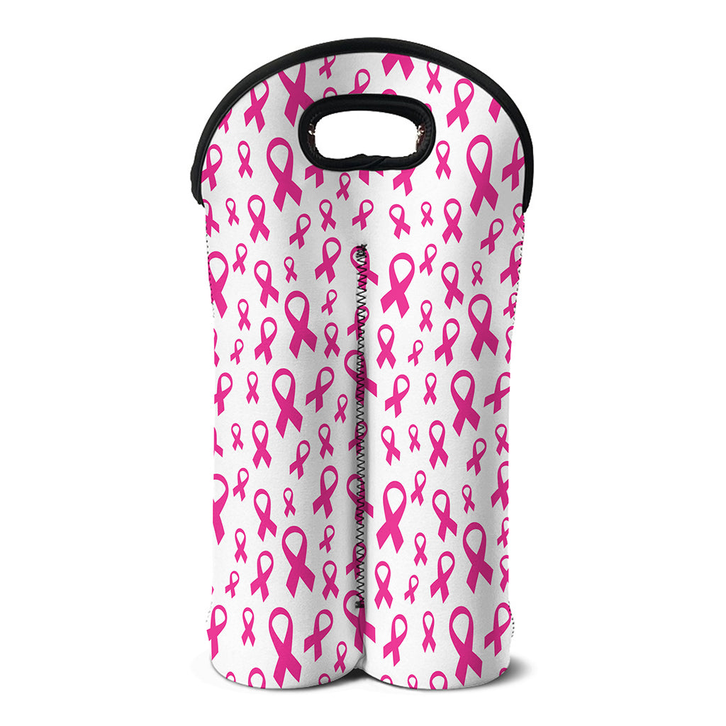 Little Breast Cancer Ribbon Print Double Neoprene Wine Tote