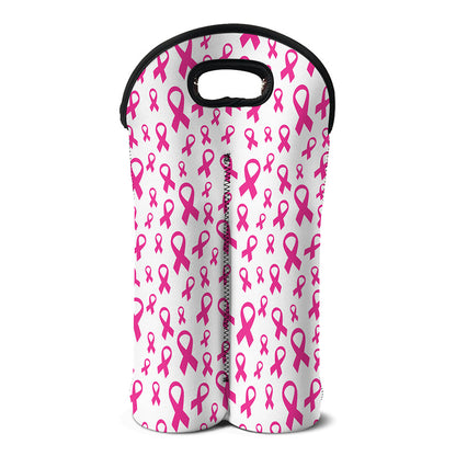 Little Breast Cancer Ribbon Print Double Neoprene Wine Tote