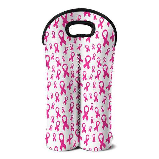 Little Breast Cancer Ribbon Print Double Neoprene Wine Tote
