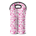 Little Breast Cancer Ribbon Print Double Neoprene Wine Tote