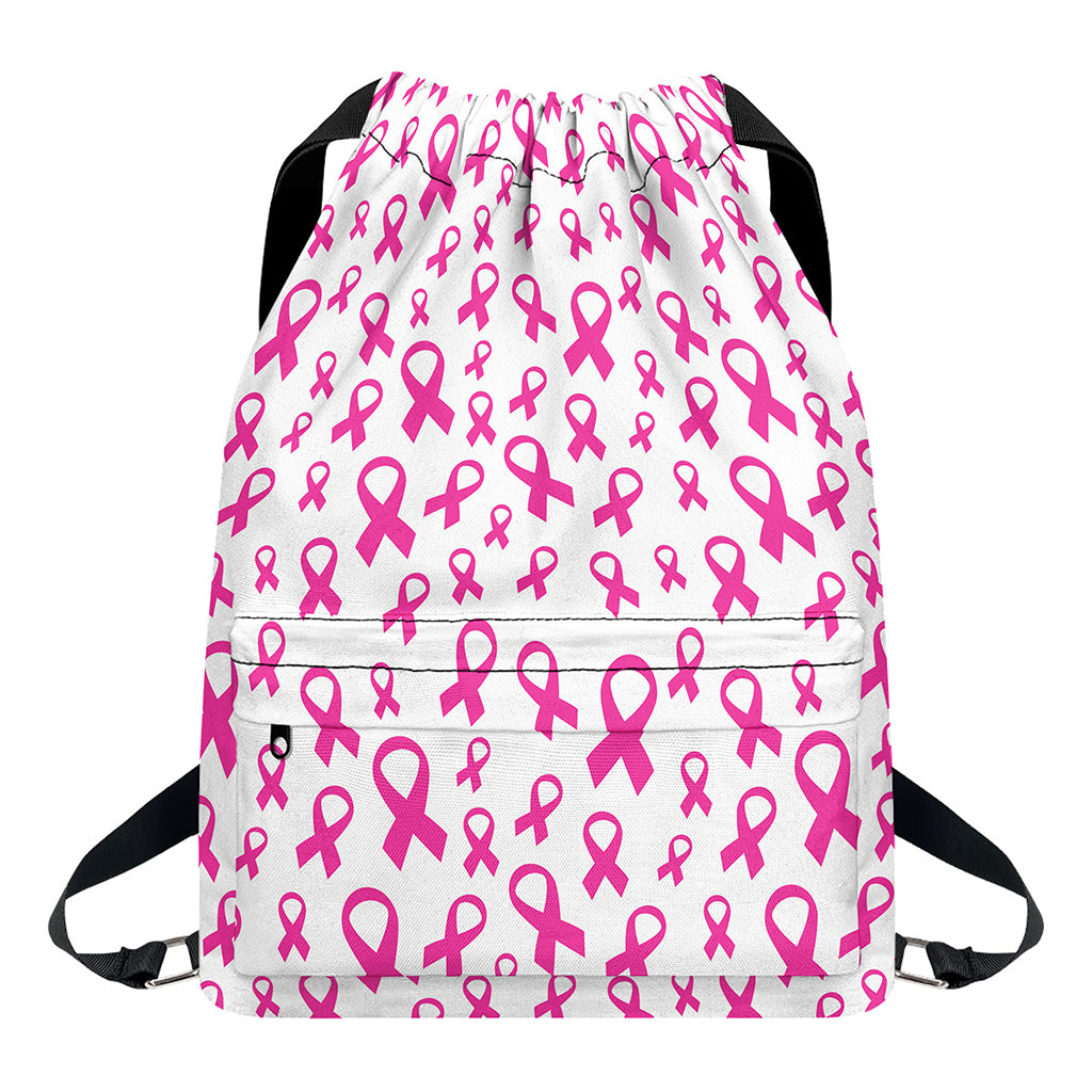 Little Breast Cancer Ribbon Print Drawstring Backpack