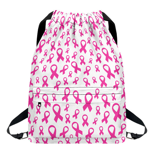 Little Breast Cancer Ribbon Print Drawstring Backpack