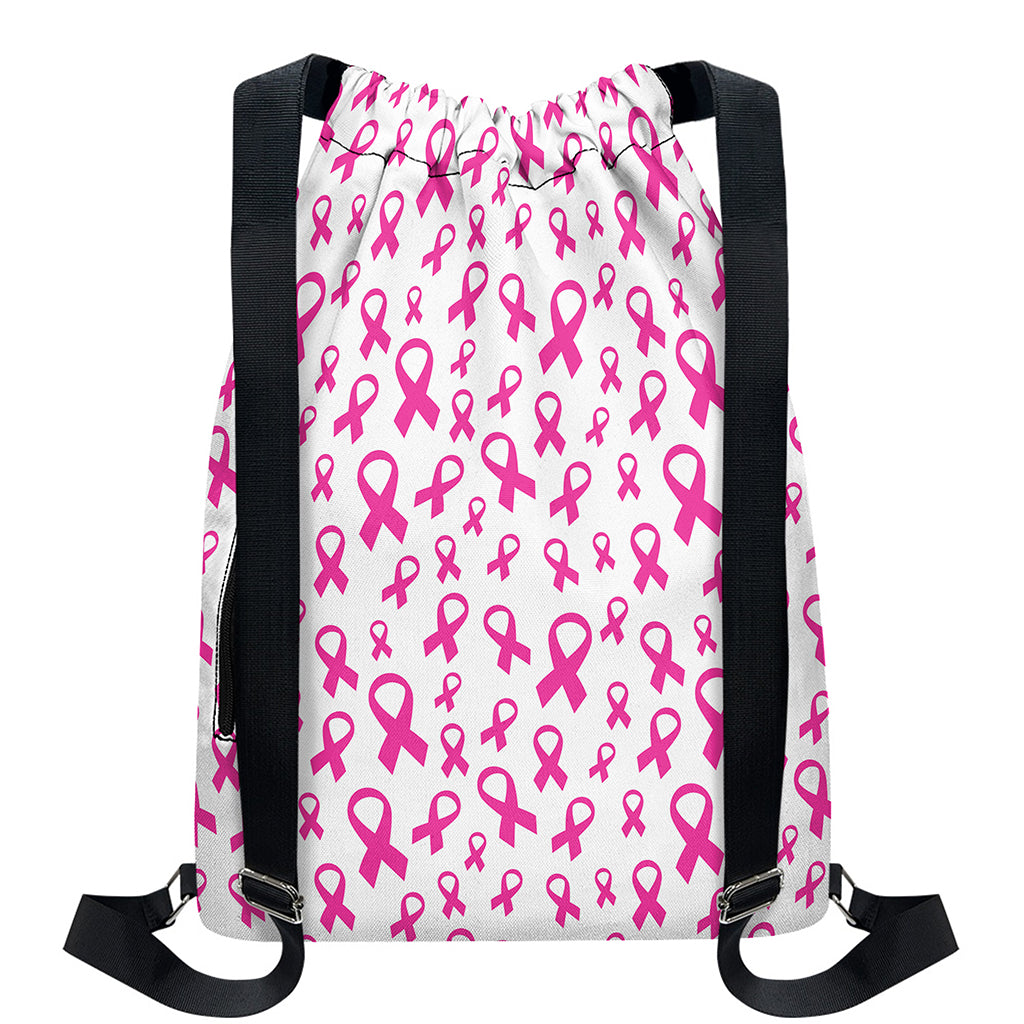 Little Breast Cancer Ribbon Print Drawstring Backpack