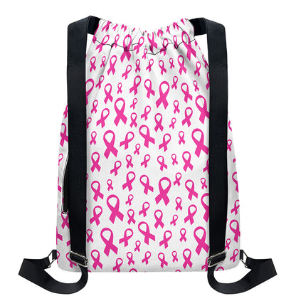 Little Breast Cancer Ribbon Print Drawstring Backpack
