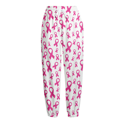 Little Breast Cancer Ribbon Print Fleece Lined Knit Pants