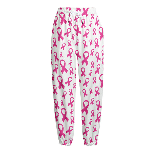 Little Breast Cancer Ribbon Print Fleece Lined Knit Pants