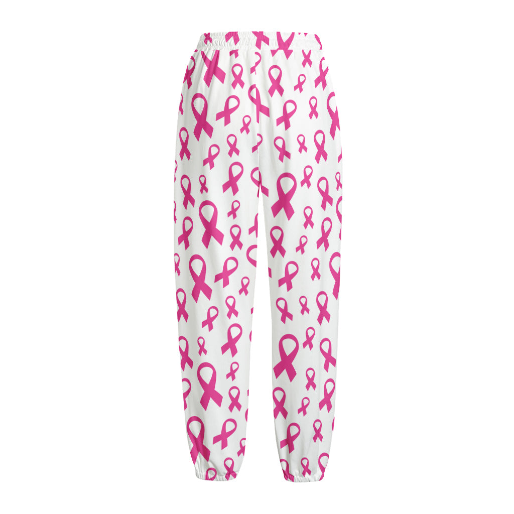 Little Breast Cancer Ribbon Print Fleece Lined Knit Pants