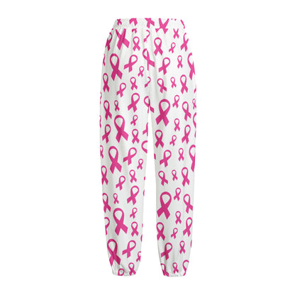 Little Breast Cancer Ribbon Print Fleece Lined Knit Pants