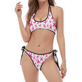 Little Breast Cancer Ribbon Print Halter Scoop Tie Side Bikini