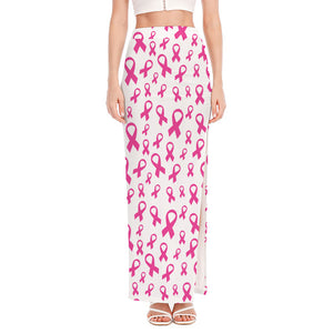 Little Breast Cancer Ribbon Print High Slit Maxi Skirt