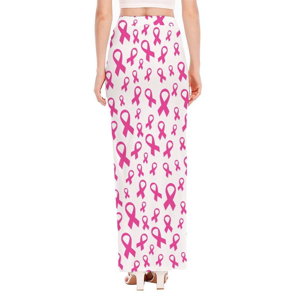 Little Breast Cancer Ribbon Print High Slit Maxi Skirt