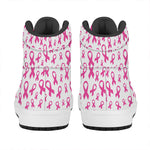 Little Breast Cancer Ribbon Print High Top Leather Sneakers