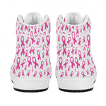 Little Breast Cancer Ribbon Print High Top Leather Sneakers