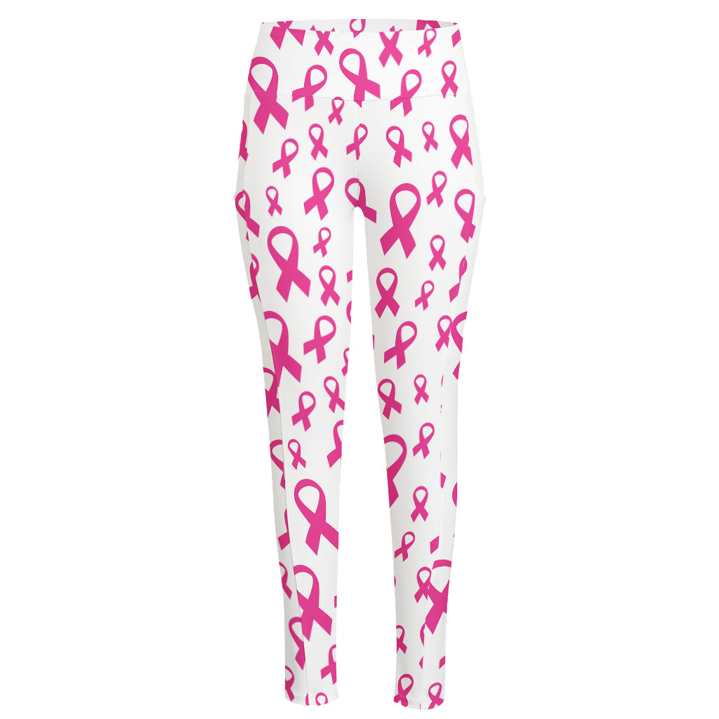 Little Breast Cancer Ribbon Print High-Waisted Pocket Leggings