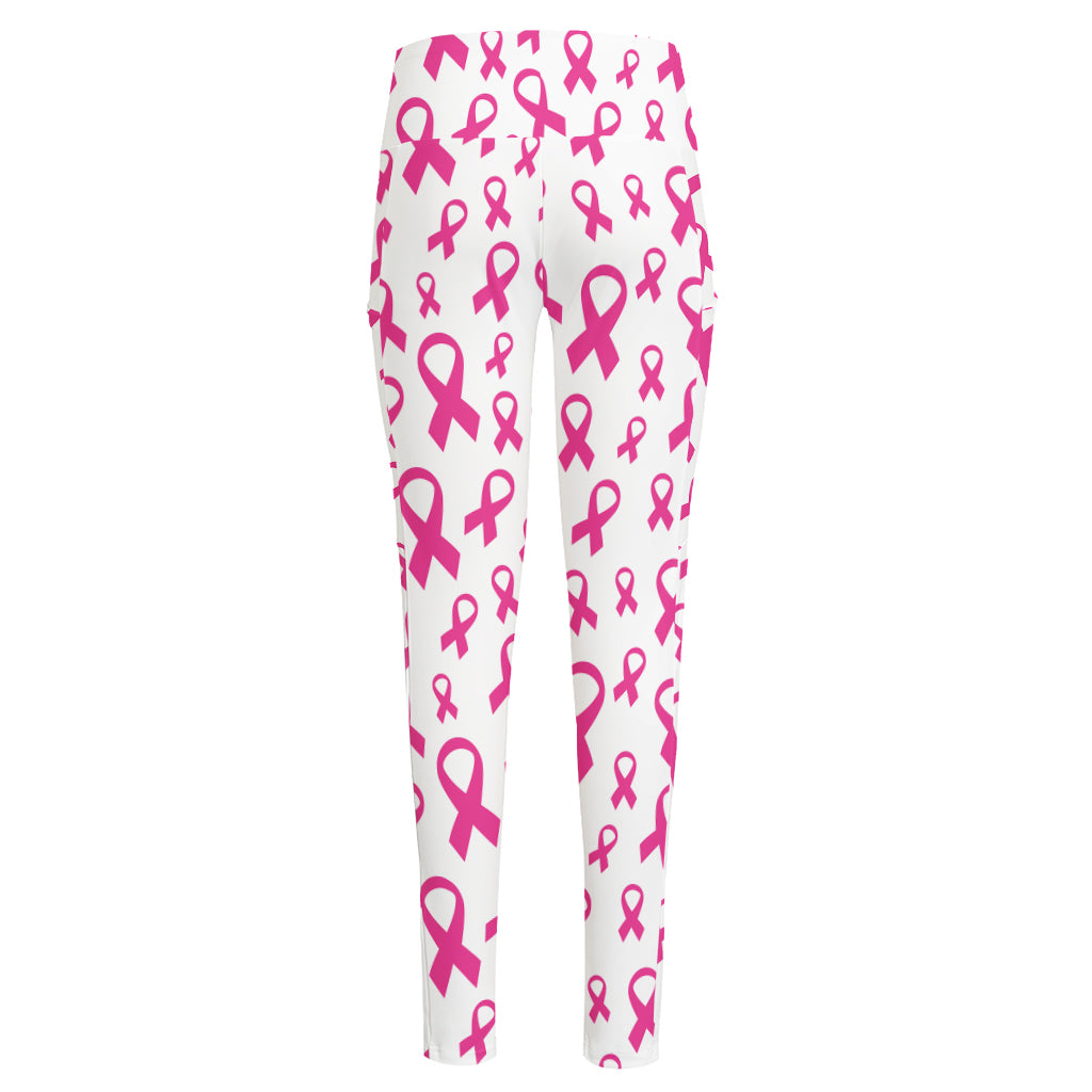 Little Breast Cancer Ribbon Print High-Waisted Pocket Leggings