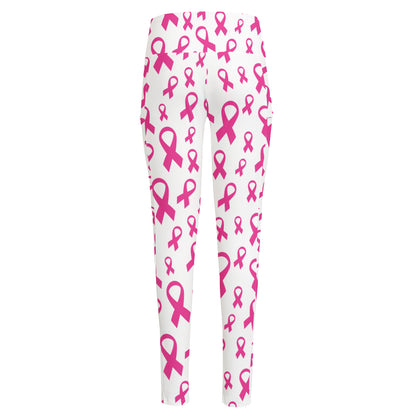 Little Breast Cancer Ribbon Print High-Waisted Pocket Leggings