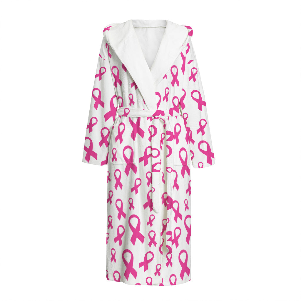 Little Breast Cancer Ribbon Print Hooded Bathrobe