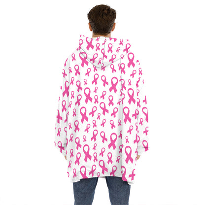 Little Breast Cancer Ribbon Print Hoodie Blanket