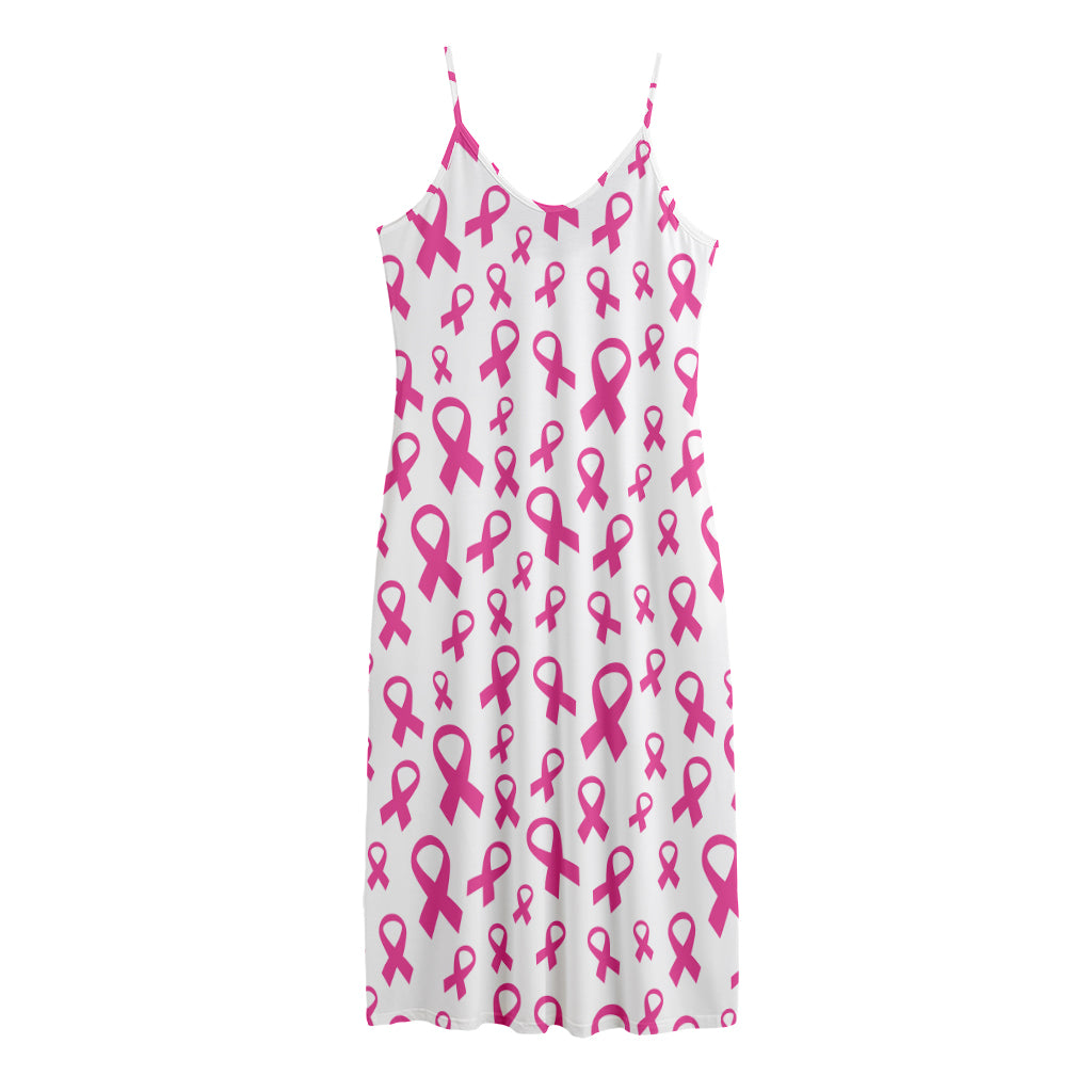 Little Breast Cancer Ribbon Print Jersey Midi Cami Dress