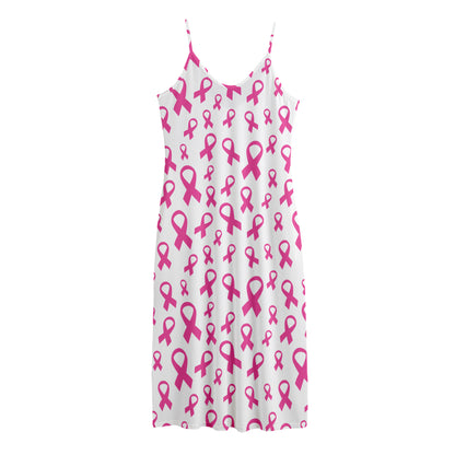 Little Breast Cancer Ribbon Print Jersey Midi Cami Dress