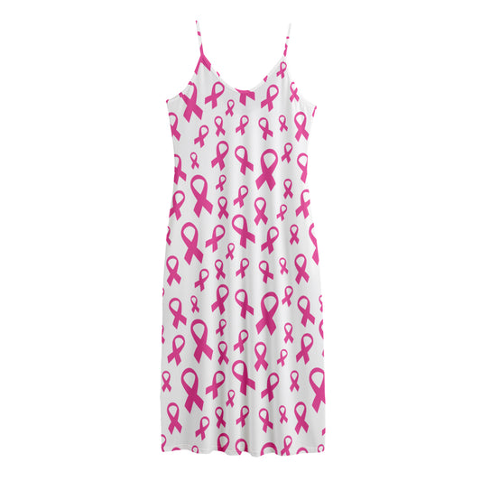 Little Breast Cancer Ribbon Print Jersey Midi Cami Dress