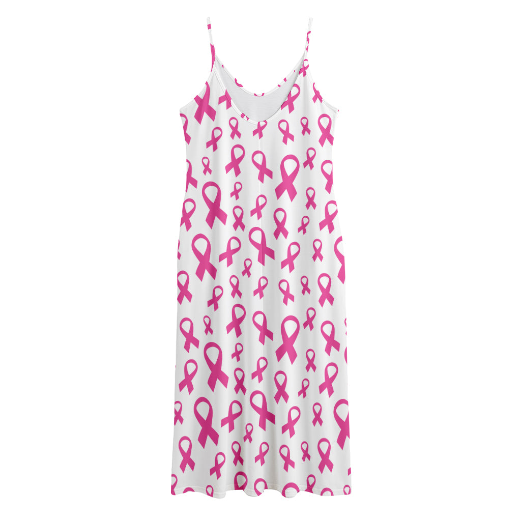 Little Breast Cancer Ribbon Print Jersey Midi Cami Dress