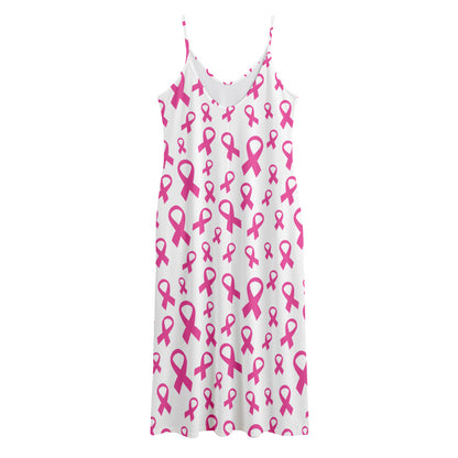 Little Breast Cancer Ribbon Print Jersey Midi Cami Dress